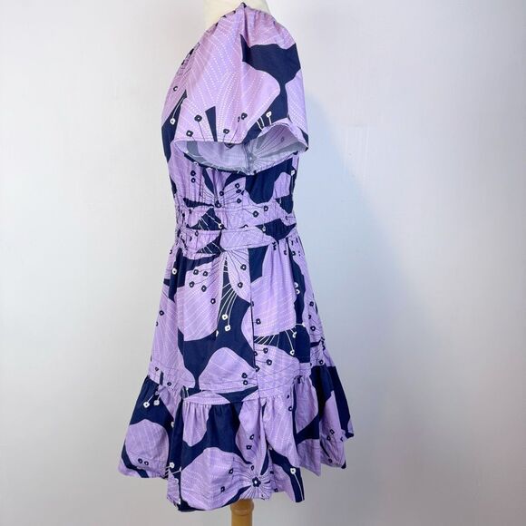 Anthropologie Size L Somerset Mini Dress Purple Floral Tiered Cotton - Picture 3 of 11